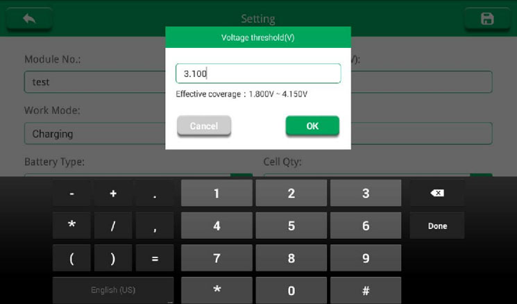 Voltage threshold: the target value in set that ranges from 1.8V to 4.2V